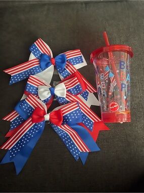 Patriotic Red White Blue Party Bows and Light Up Tumbler